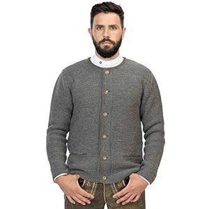 Hoogwaardige gebreide jas voor heren van wol, elegante klederdrachtjas, cardigan & lederhose, grijs Niklas, lichtgrijs, S