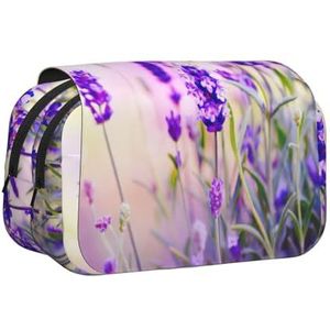 JEJEA Lavendel Bloem Print Pen Etui Potlood Case Houder Voor Potloden Make-up Multifunctionele Organizer Doos Voor Adluts, Zwart, Eén maat, Toilettas