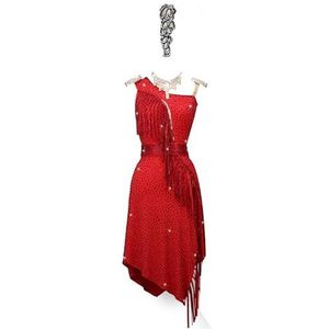 Yhwacyznm Professionele Latijns Amerikaanse dansjurken voor dames Luxe salsadansrok Tango ballroom wedstrijdkleding Chacha-danskleding zonder rug,Rood,L