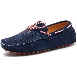 Loafers for heren Suede Vamp Driving Mocassins Bootschoenen Lichtgewicht Flexibel Antislip Klassieke instappers (Color : Blue Perforated, Size : 38 EU)