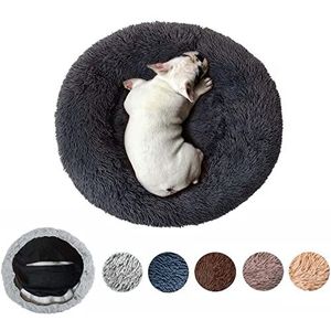 Zacht anti-stress hondenbed, wasbaar en afneembaar, rond kussen van zacht pluche, comfortabele manden en meubels voor honden en katten (XS - 50 cm, donkergrijs)