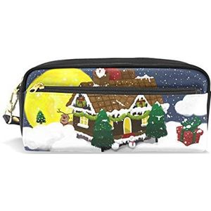 Eslifey Kerstmis Huis Draagbare Pouch PU Lederen School Pen Case Stationaire Potlood Tassen voor Kinderen Waterdichte Cosmetische Tas Make-up Beauty Case