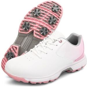 DAMANDO Waterdichte Dames Golfschoenen Outdoor Lederen Golfsportsneakers Lichtgewicht Comfortabele Golfsportschoenen,Roze,38 EU