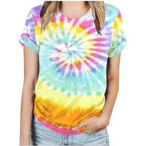 Dames T-shirt met batikpatroon, hart-afbeelding, Valentijnsdag, shirt, geliefden, geschenken, casual T-shirt met korte mouwen, 1- Light Royal Blue, XXL