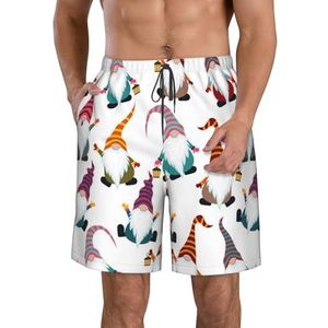 JIAWUJYNB Xmas grappige kabouters print heren strandshorts zomer shorts met sneldrogende technologie, lichtgewicht en casual, Wit, M