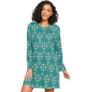 LI ZHI XIN Nachthemd met lange mouwen voor dames, nachthemden, nachthemden, slaapkleding, ronde hals, losse grote maten, nachtkleding, XXXL, groen, cirkelvormig patroon, Meerkleurig, S