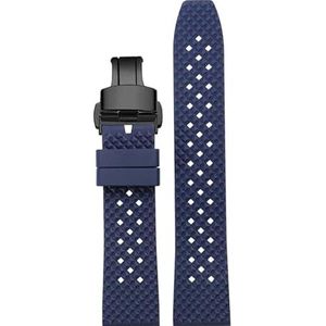 Quick Release Fluoro Rubber Horlogeband Waterdicht Heren for Seiko for Breitling for IWC Zwart Quick Release Horlogeband Stomatal Band (Color : Blue Black Folding, Size : 22mm)