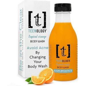 TEENOLOGY Body Wash voor tieners - Vermijd voorhoofd acne en puistjes - sulfaat en parabenen vrij, niet-comedogeen, natuurlijke plantenextracten, tropische sinaasappel - 16 oz