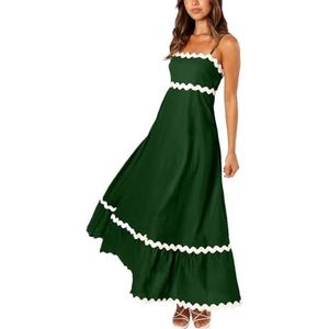 Dames zomer maxi-jurk casual boho mouwloze spaghettibandjes gesmokte lange strandzonjurken(Color:Forest green A,Size:X-Large)