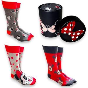 Disney Minnie Mouse Damessokken, grappige sokken, verpakking van 3 stuks, originele cadeaus voor dames, Minnie Mouse, ademend en flexibel, maat 36-43, Grijs en Rood, 36-43