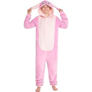Disney Stitch Onesie voor Kinderen Fleece Pyjama Lounge Wear Eeyore Minnie Mouse Stitch Geschenken (Roze Angel, 7-8 Jaar)