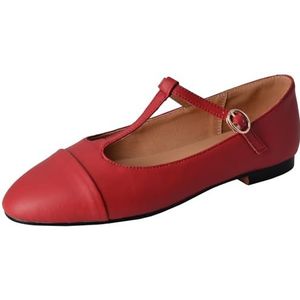 Vrupons Platte damesschoenen met T-riem en zachte zool, rood, 35 EU