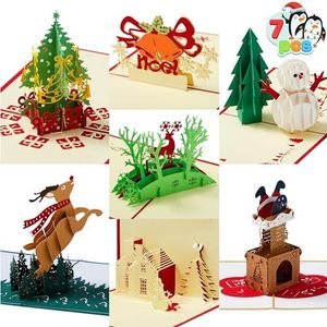 JOYIN Set van 7 pop-up 3D kerstkaarten unieke ontwerpen en enveloppen 6"" x 6"" voor winter kerstseizoen, vakantiekaarten, geschenkkaarten