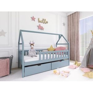 thematys® DUA Kinderbed van grenenhout, 90 x 200 cm, optioneel met laden en valbeveiliging, voor jongens en meisjes, eenpersoonsbed, perfect voor de kinderkamer (grijs met laden)