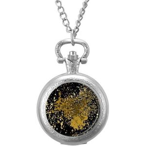 Gouden Verf Splash Splatter En Blob Glanzende Vintage Zakhorloge met Ketting Quartz Arabische Cijfer Digitale Schaal Gepersonaliseerde Kerst Verjaardagscadeaus Zilver-stijl