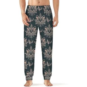 Gele Lotus Bloemen Mannen Pyjama Broek Met Zakken Nachtkleding Print Zachte Lounge Blauw XL