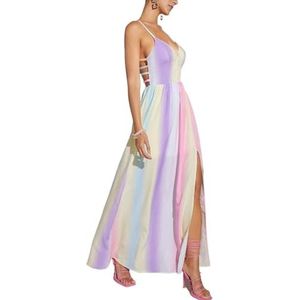 jurken voor dames Ombre print split dij open rug cami-jurk (Color : Multicolore, Size : X-Small)