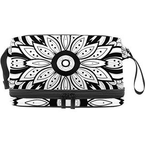 Dubbellaags Cosmetische Tas Zwart en Wit Tribal Draagbare Make-up Tas Reizen Organizer Pouch Voor Vrouwen Meisjes Toiletries Tassen, Meerkleurig, 27x15x14 cm/10.6x5.9x5.5 in, Make-up zakje