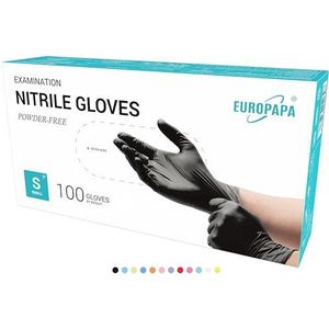EUROPAPA® Wegwerphandschoenen, 100 stuks, wegwerphandschoenen, onderzoekshandschoenen, poedervrij, zonder latex, niet steriel, latexvrij, wegwerphandschoenen (S, Zwart)