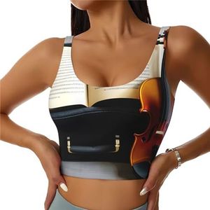 Viool en boek print comfortabel vrouwen sport vest yoga workout vest voor vrouwen lichtgewicht zomer, Zwart, S