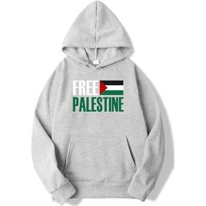 Sterk Palestina, Palestijnse vlag Pullover Hoodie, Ik sta achter Palestina, Steun Palestina Sweatshirt met lange mouwen (Color : Gray, Size : M)