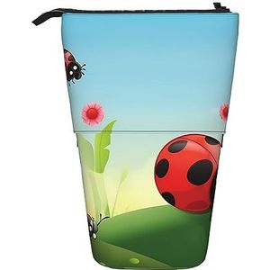 RLDOBOFE Lieveheersbeestje landschap 1 print Potlood Tas Stand-Up Intrekbare Potlood Doos Organizer Pen Houder Opbergtas Cosmetische Tas Voor Kantoor Kerst Vakantie Gift, Zwart, Eén maat
