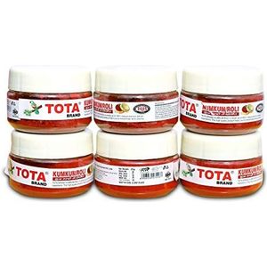 TOTA Kumkum Poeder Roli voor Puja en Tilak (150 gm). Gemaakt van 100% Pure Kurkuma Pack van 6 (25gm × 6). Kleur - Rood