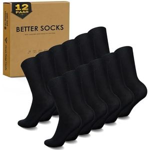 EKSHER 12 paar sokken heren dames katoen herensokken zwart wit sportsokken ademend, 12 x zwart, milieuvriendelijk, 43-46 EU