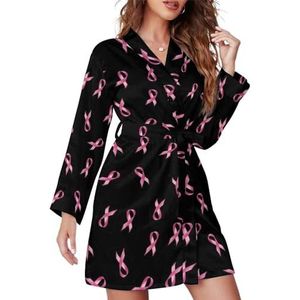 Borstkanker Roze Lint Vrouwen Badjas Sjaal Kraag Loungewear Spa Badjas Lange Mouw Pyjama XL