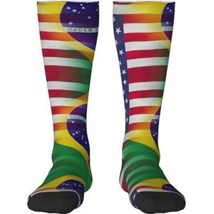 Amerikaanse en Braziliaanse vlaggen volwassen grappige 3d sokken crew sokken nieuwigheid sokken gag geschenken, zachte gezellige sokken., 2 Zwart-2, Eén Maat