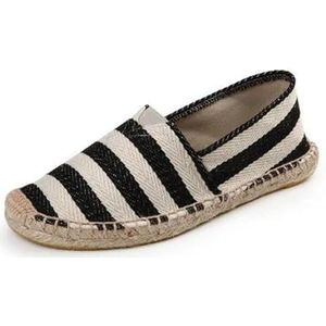 ZIRIA Vrouwen Zomer Linnen Ademend Casual Flats Schoenen Heren Espadrilles Loafers Canvas Schoenen Visser Rijden Schoeisel, Zwarte dikke strip, 44 EU