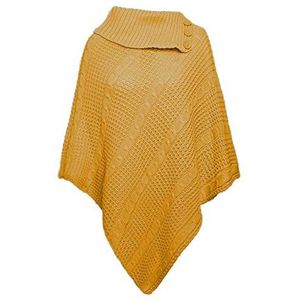 Hamishkane Dames kabel gebreide 3 knopen poncho vrouwen cape sjaal wrap jumper warm vest top, Mosterd, 48/50 NL