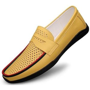 Loafers for heren Ronde neus Echt leer Tweekleurige Penny Loafers Flexibele antislip Antislip Wandelen Klassieke instappers (Color : Yellow Breathable, Size : 41 EU)