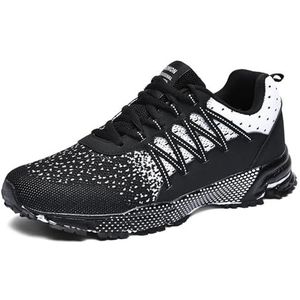 Heren Schoenen Marathon Loopschoenen Flyknit Mesh Upper Sneakers Low Top Casual Jogging Schoenen, Zwart en Wit, 40 EU