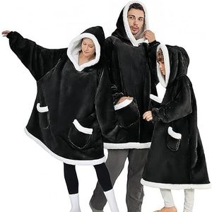 Verdikking oversized hoodie, warme fleece Sherpa deken sweatshirt met mouwen en zak, geruite trui voor heren en dames, geschikt voor volwassenen, heren, dames en tieners