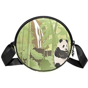 Ronde Crossbody Tas Panda Bamboe Waterval Bos Boom Aquarel Messenger Bag Purse Voor Vrouwen, Meerkleurig, 6.7x6.7x2.3 in, Sling Rugzakken