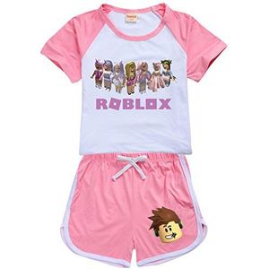 CKCKTZ Meisjes Grafisch T-shirt Kleding Tops Blouse Ro-blox Shorts Broek Zomer Outfit Set, roze, 9-10 jaar