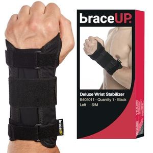 BraceUP Carpale Tunnel Polsbrace voor vrouwen en mannen - Metalen polsspalk voor hand- en polssteun en verlichting van artritis-pijn bij Tendonitis (S/M Linkshandig)