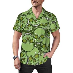 Camouflage Skull Heren Casual Button-Down Shirts Korte Mouw Cubaanse Kraag Tees Tops Hawaii T-shirt 4XL