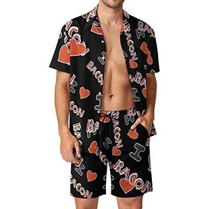 I Love Bacon Hawaiiaanse sets voor heren, button-down trainingspak met korte mouwen, strandoutfits, XL