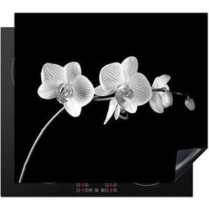 MuchoWow Inductiebeschermer - Inductie mat - Vinyl - Orchidee - Bloemen - Zwart - Roze - Knoppen - 60x52 cm - Inductie beschermer
