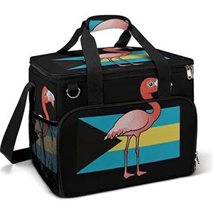 Bahama's vlag en flamingo grappige koeltas opvouwbare draagbare geïsoleerde zakken lunch draagtas met meerdere zakken voor strand, picknick, camping, werk
