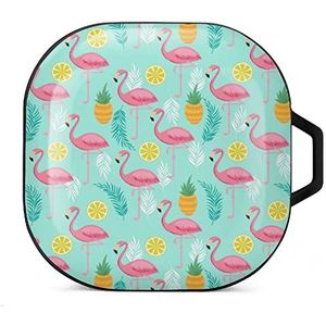 Roze flamingo ananassen oordopjes hoesje compatibel met Samsung hard shell beschermhoes zwart-stijl