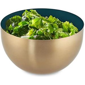 Relaxdays saladeschaal, rvs, 1 liter, ronde metalen schaal, om te bakken of serveren, keukenschaal, groen/goud