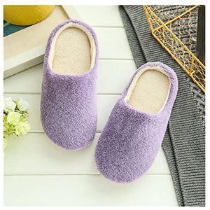 LYHYDMA Katoenen pantoffels Vrouwen Thuis Slippers Met Faux Fur Platte Schoenen Winterschoenen Warm Houden Schoenen Voor Vrouw Flats Basic Slipper 36-45 (Paars, 13)