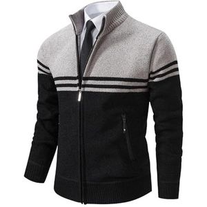Biutimarden Gebreid vest voor heren, fleece gevoerd, gebreide jas, volledige rits, lange mouwen, sweater, vest met capuchon, dikke winterjas, Licht Grijs(8958), XL