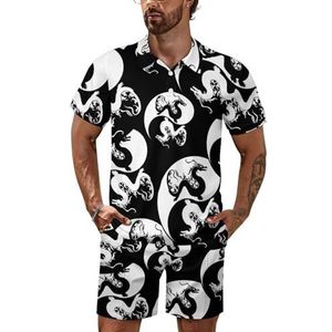 Yin Yang Dragons Poloshirt voor heren, set met korte mouwen, trainingspak, casual, strandshirts, shorts, outfit, 3XL