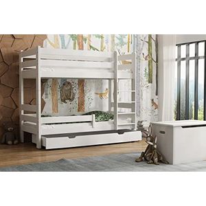 ahoj baby Montessori-stapelbed voor kinderen, met lade, houten huisbed, handgemaakt bed voor peuters, kinderhuisbed, houten huisbed (wit, 90 x 180)