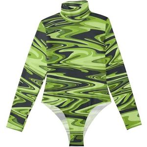 LI ZHI XIN Bodysuits voor dames, lange mouwen, eendelige jumpsuit met hoge hals, coltrui, turnpakje, top voor meisjes, dans, workout, fitness, bodysuit, artistiek, graffiti-patronen, zwart/groen