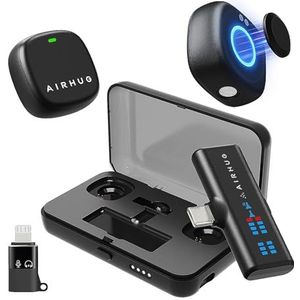 AIRHUG Draadloze Lavalier-microfoon voor iPhone/Android/PC, reversmicrofoon met 60-uurs batterij, 48 KHz 24 bits, Lightning/USB-C Plug-Play, 3 opnamemodi, draadloze microfoon voor vlog, YouTube